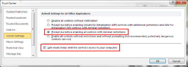 Enable ActiveX support in Microsoft Word for Report Tool for Amazon for Amazon