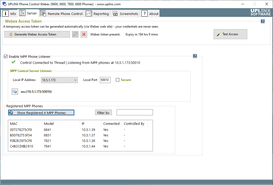Phone Control Tool - Screenshot - Webex Token